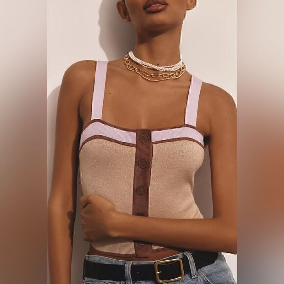 Anthropologie Maeve Square-Neck Crop Sweater Tank Size M Pre Owned Excellent - Picture 3 of 4